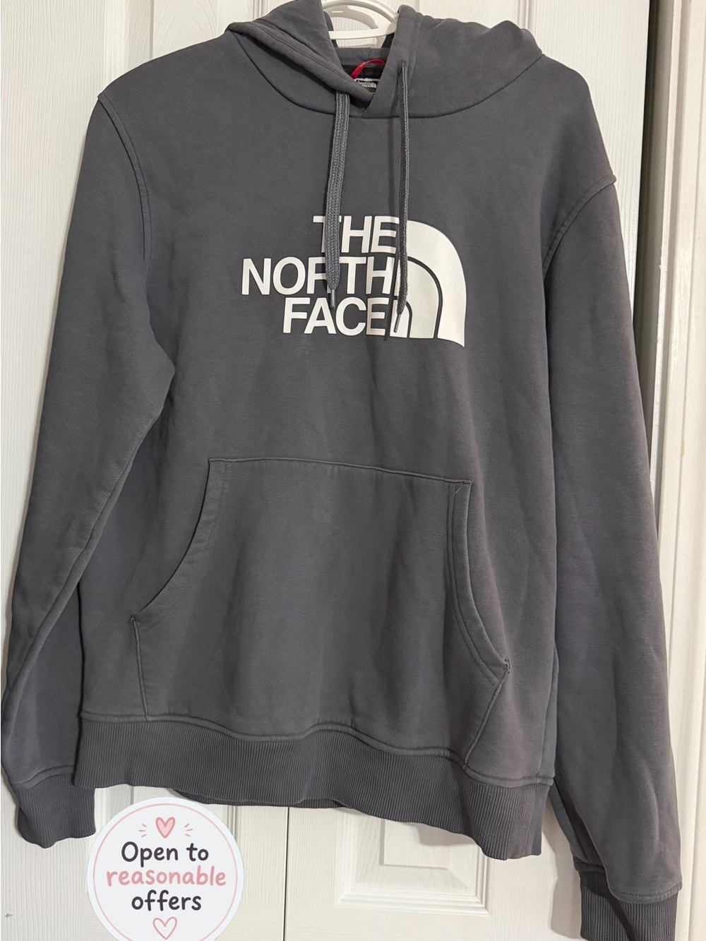 The North Face Men's Charcoal Gray Crewneck Hoodie with White Logo